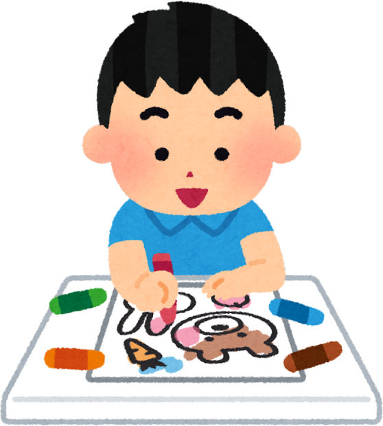 Illustration of a Young Boy Concentrating on Coloring